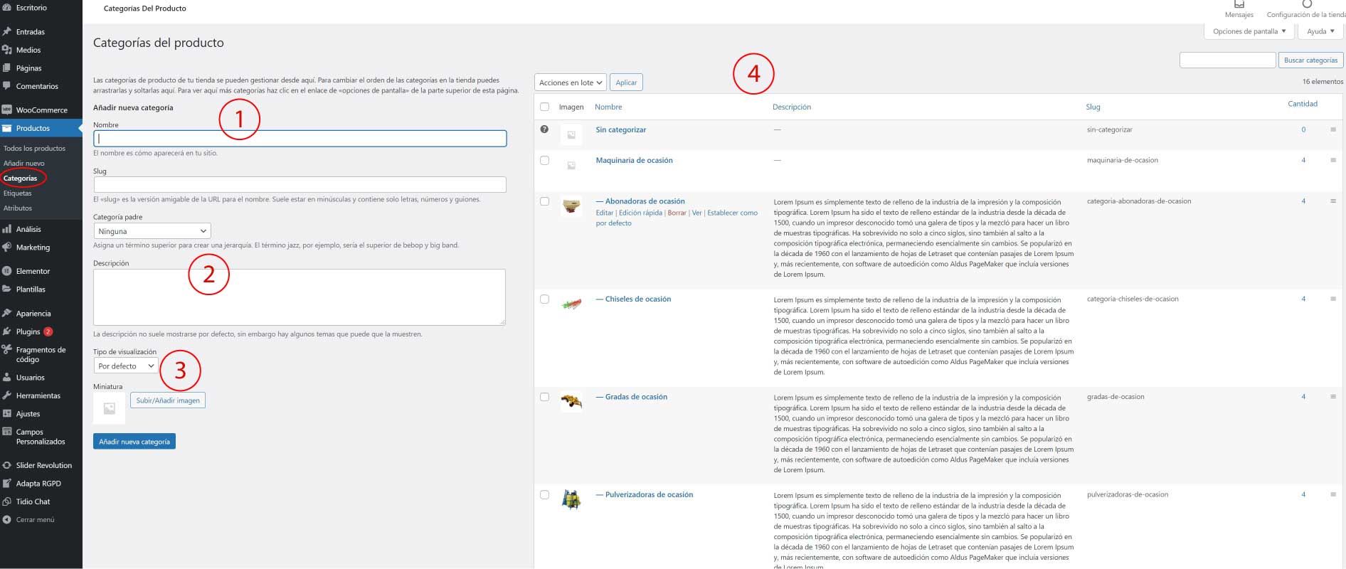 Categorias de productos